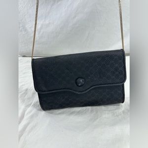 Genuine GUCCI vintage black satin chain link shoulder bag purse and clutch